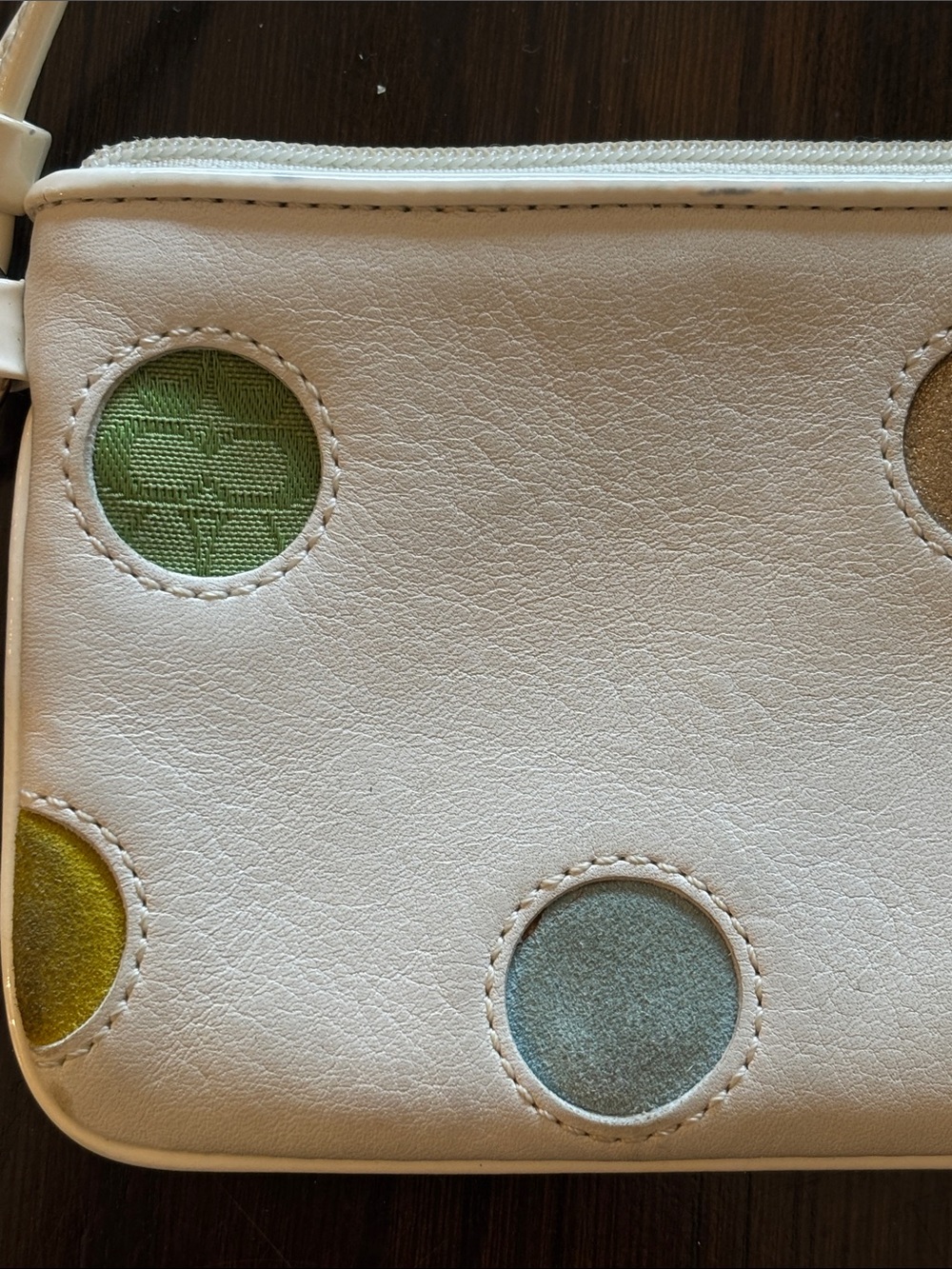 Coach White Leather Wristlet with Multicolor Dot Inlays - Picture 4 of 8